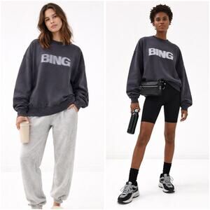 Anine Bing Miles Blur Sweatshirt Charcoal Logo Crewneck Size S